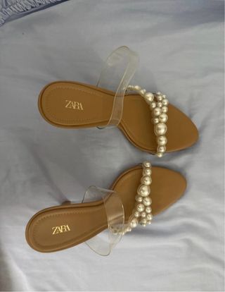 Tacones Zara Piel Perlas Blancas