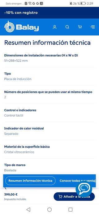 Placa modular inducción Balay 2 zonas