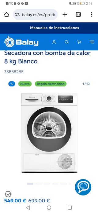 Secadora Balay 8kg Bomba Calor Blanca