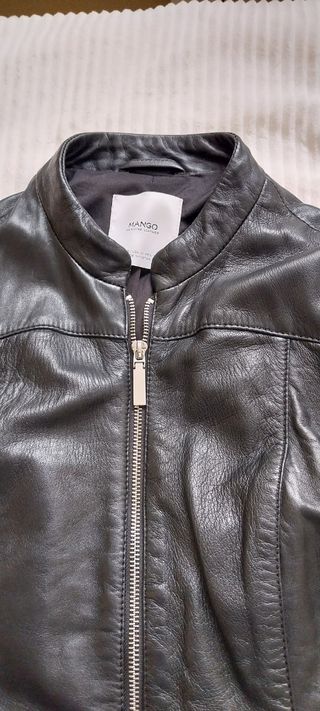 Cazadora Piel Negra Mango
