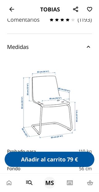 Sedia Tobias IKEA in metacrilato. Nuovi costi 79€
