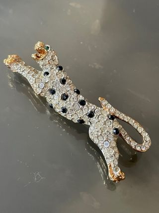 Spilla Giaguaro in Metallo Dorato e Strass