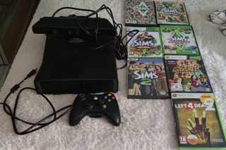 Xbox 360 Negra con Kinect y Juegos