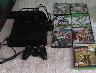Xbox 360 Negra con Kinect y Juegos