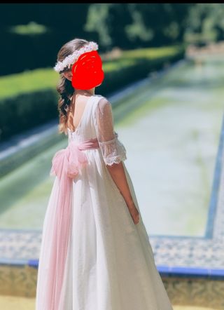 Vestido de Comunión Blanco y Rosa