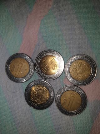 5 Monedas Mexicanas Colección 1 Peso