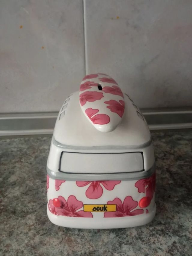 Hucha Furgoneta Hippie Flores Rosas