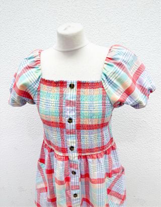 Vestido vintage cuadros azul y rojo L
