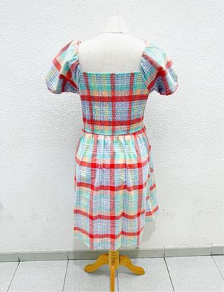 Vestido vintage cuadros azul y rojo L