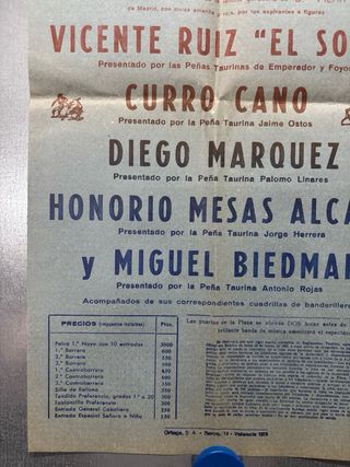 Cartel de Toros VALENCIA, Novillada del año 1979