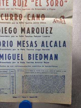 Cartel de Toros VALENCIA, Novillada del año 1979