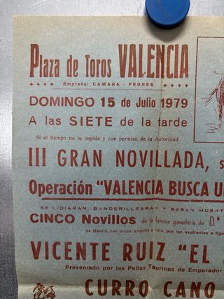 Cartel de Toros VALENCIA, Novillada del año 1979