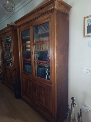 Armario antiguo de madera y cristal