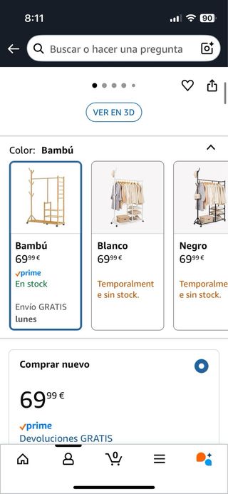 Perchero YORBAY Ruedas Bambú