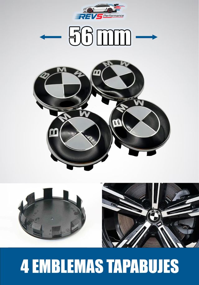 4 EMBLEMAS 56MM PARA LLANTAS - NEGRO Y BLANCO
