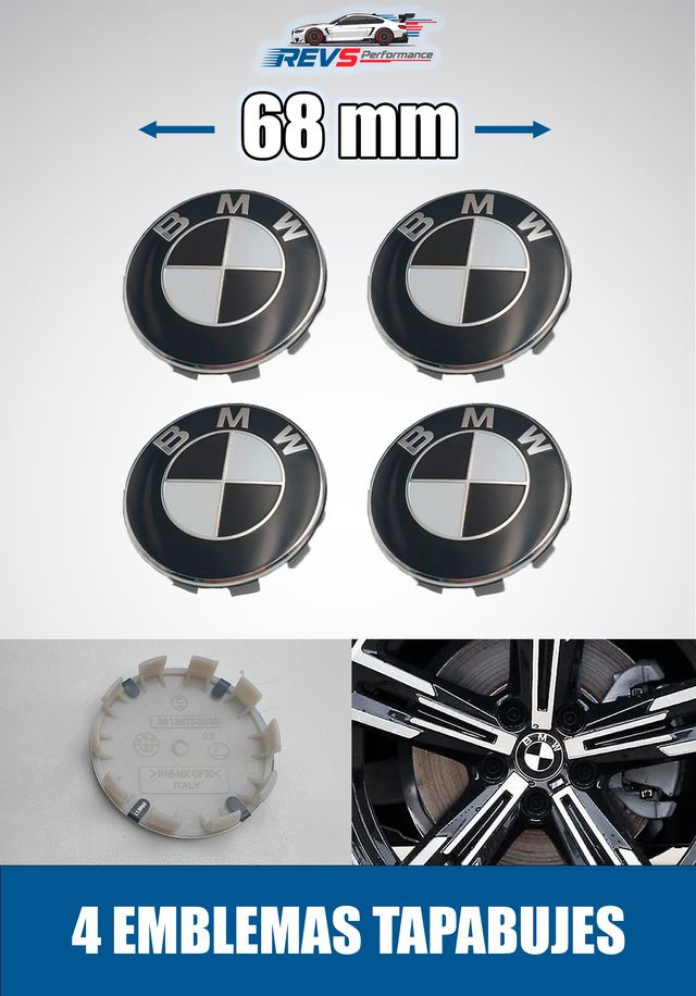 4 EMBLEMAS 68MM PARA LLANTAS - NEGRO Y BLANCO