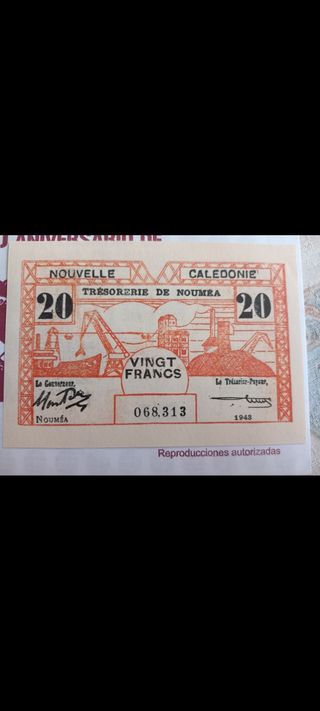 Nueva Caledonia 20 Francos 1943 Billete