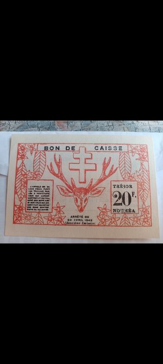Nueva Caledonia 20 Francos 1943 Billete