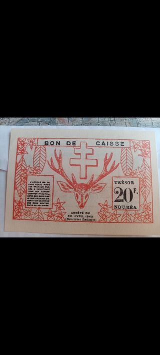 Nueva Caledonia 20 Francos 1943 Billete