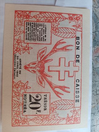 Nueva Caledonia 20 Francos 1943 Billete
