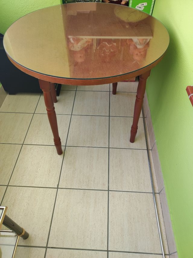 Mesa camilla redonda madera y cristal