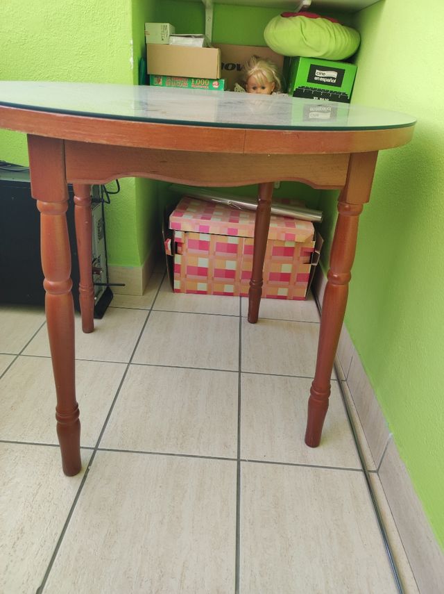 Mesa camilla redonda madera y cristal