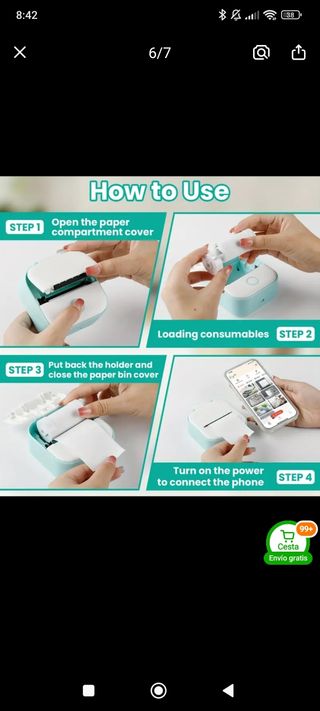 Mini Impresora Portátil Blanca y Verde