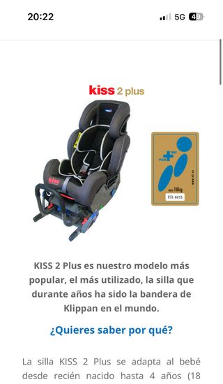 Silla Coche Klippan Grupo 1-3. Anclaje Isofix. 