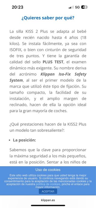 Silla Coche Klippan Grupo 1-3. Anclaje Isofix. 