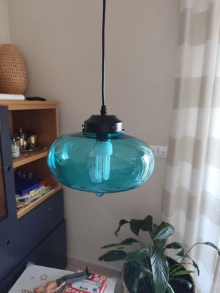 Lámpara colgante de cristal azul