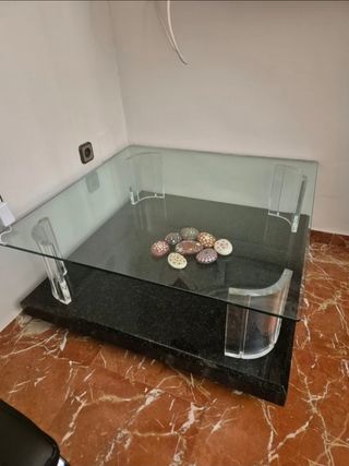 Mesa de centro cristal y madera