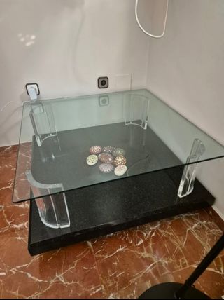 Mesa de centro cristal y madera
