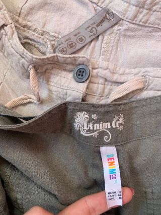 Shorts lino mujer T.M/L verde militar y beige, 7€