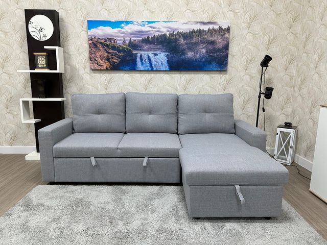 Sofá Cama Chaise Longue Gris con Arcón