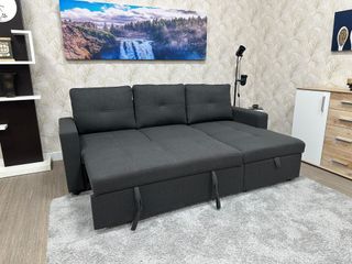 Sofá Cama Gris Chaise Longue con Arcón