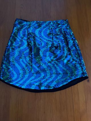 Falda Zara lentejuelas azul y verde Talla XS