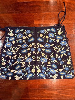 Falda Mini Bordada Flores Azul