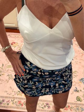 Falda Mini Bordada Flores Azul