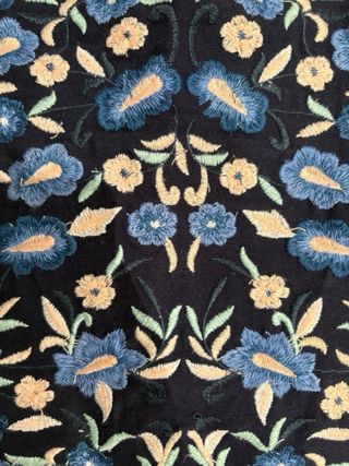 Falda Mini Bordada Flores Azul