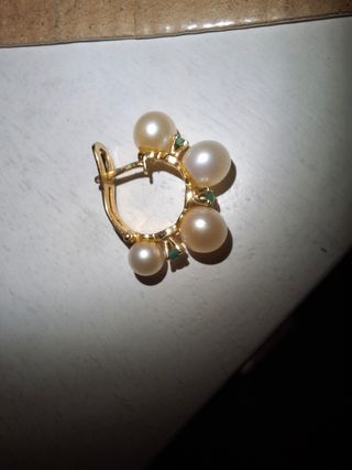 Pendiente oro perlas y turquesas