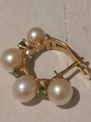 Pendiente oro perlas y turquesas