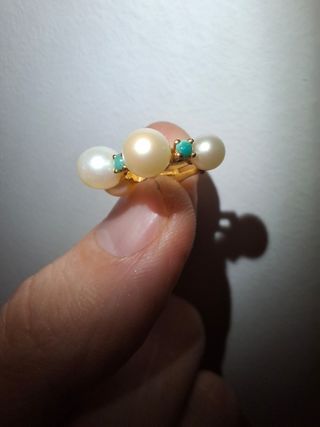 Pendiente oro perlas y turquesas