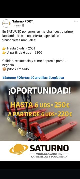 Carretilla manual 3T. Transpaleta