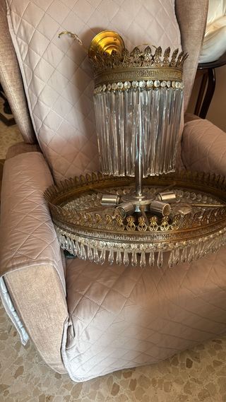 Lámpara Antigua Bronce y Cristal de Roca