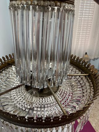 Lámpara Antigua Bronce y Cristal de Roca