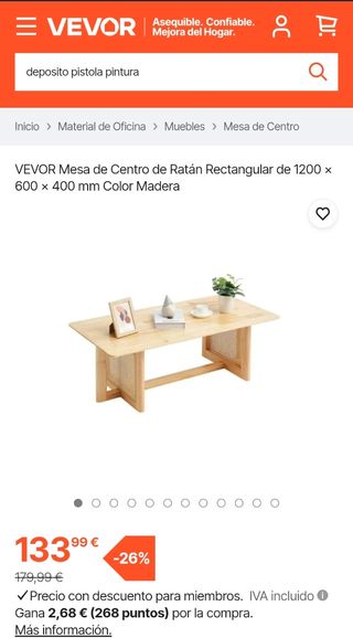 Mesa de centro de madera y ratán natural