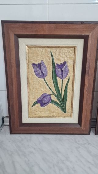 Cuadros de flores moradas y rosas
