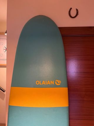 Tabla de surf longboard OLAIAN azul y amarilla