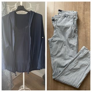 Lote: Chaqueta azul y vaqueros a rayas talla M