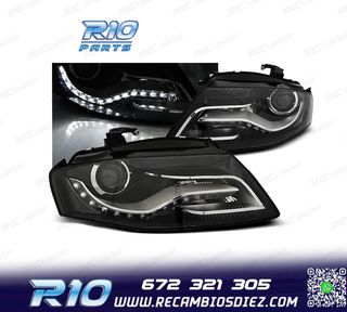 FAROS AUDI A4 B8 07-11 LUZ DIURNA DRL FONDO NEGRO
